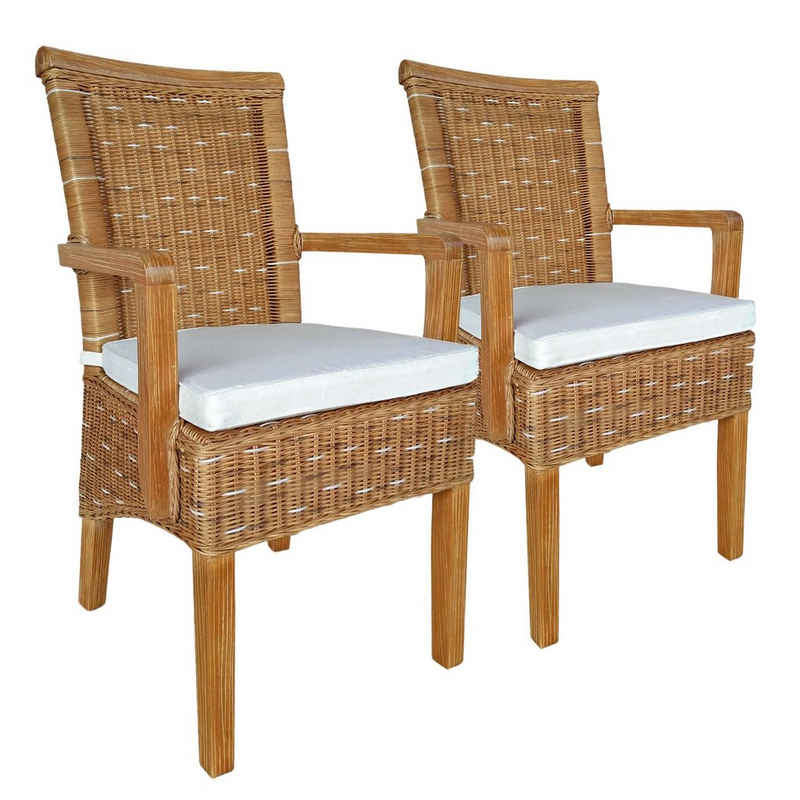Casamia Esszimmerstuhl Esszimmer Stühle Set mit Armlehnen 2 Stück Rattanstuhl Perth capuccino