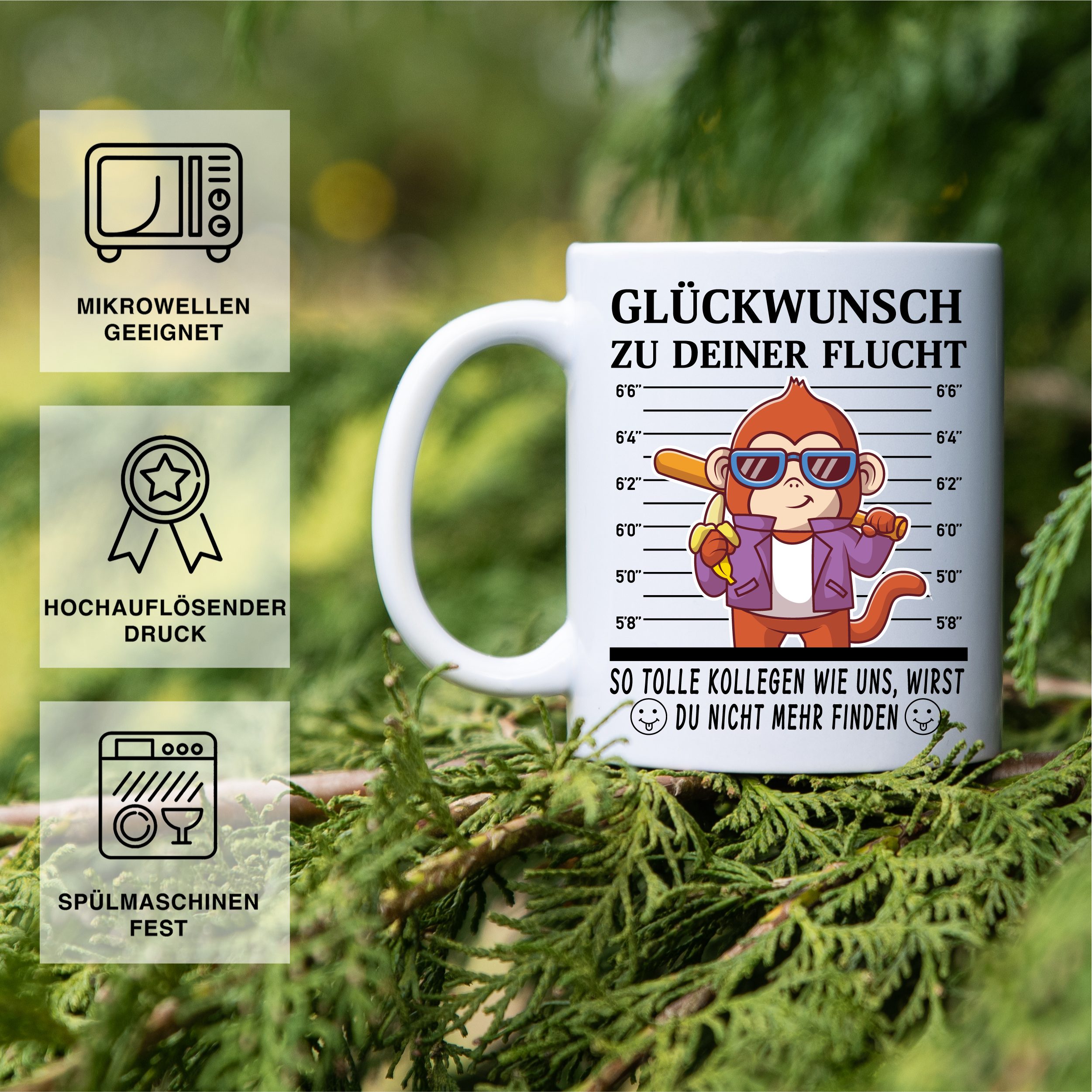 Giftandprint Tasse Kollegen Abschied, Abschiedsgeschenke für Kollege mit Affemotiv, Jobwechsel, Kollegin Geschenk, mit Geschenkbox