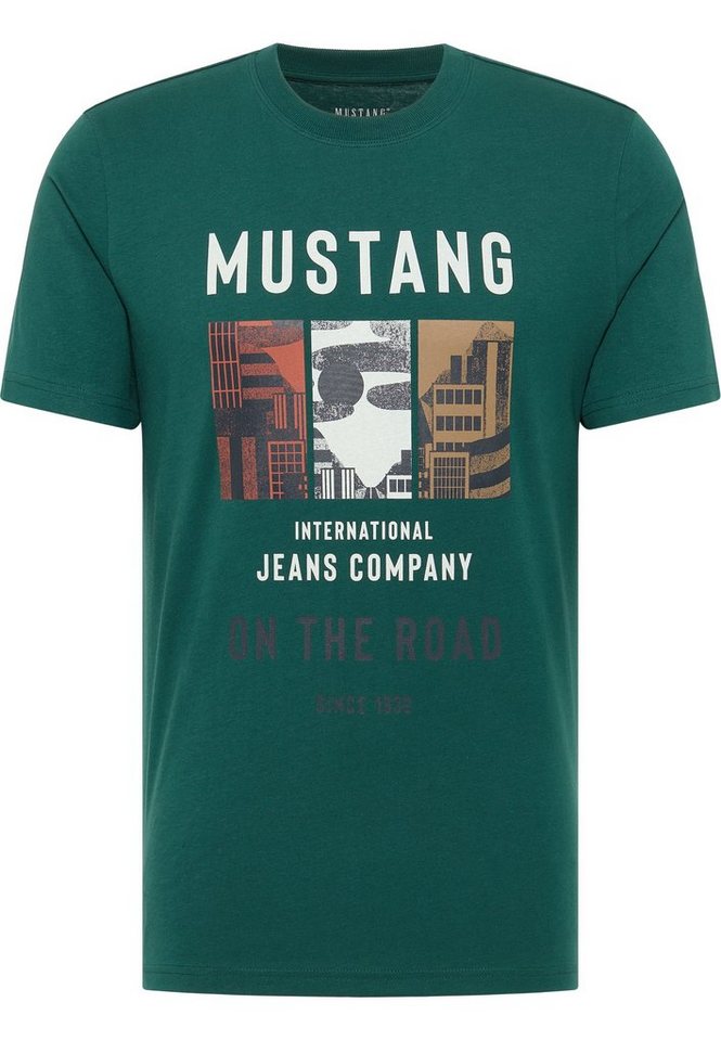 MUSTANG Kurzarmshirt Mustang T-Shirt Print-Shirt, Gerippter  Rundhalsausschnitt
