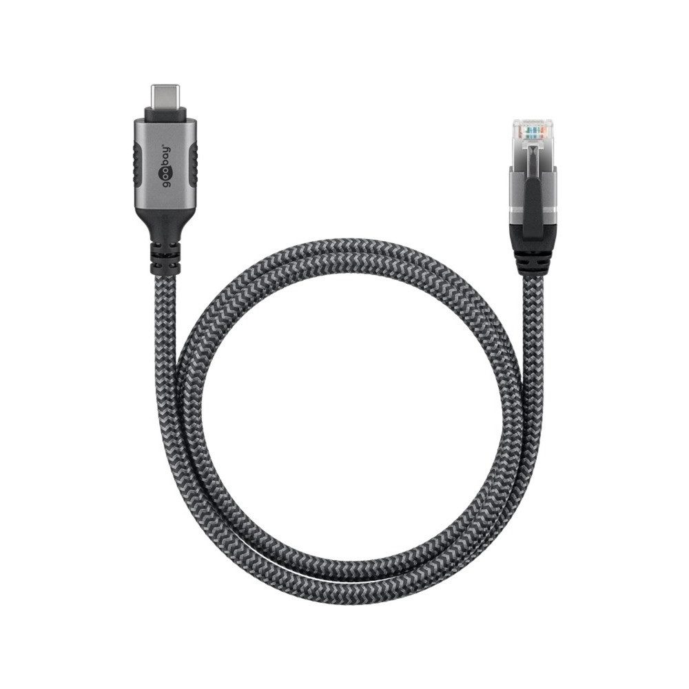 Goobay USB-C 3.2 Gen2 Stecker > RJ-45 Stecker Ethernet-Kabel schwarz/silber Netzwerk-Adapter