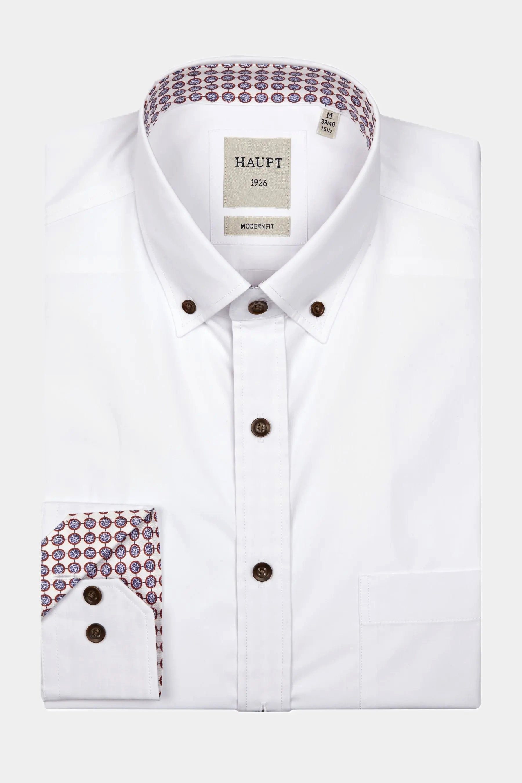 Langarmhemd Haupt Modern Fit Langarm Herrenhemd in White und Kontrast Print