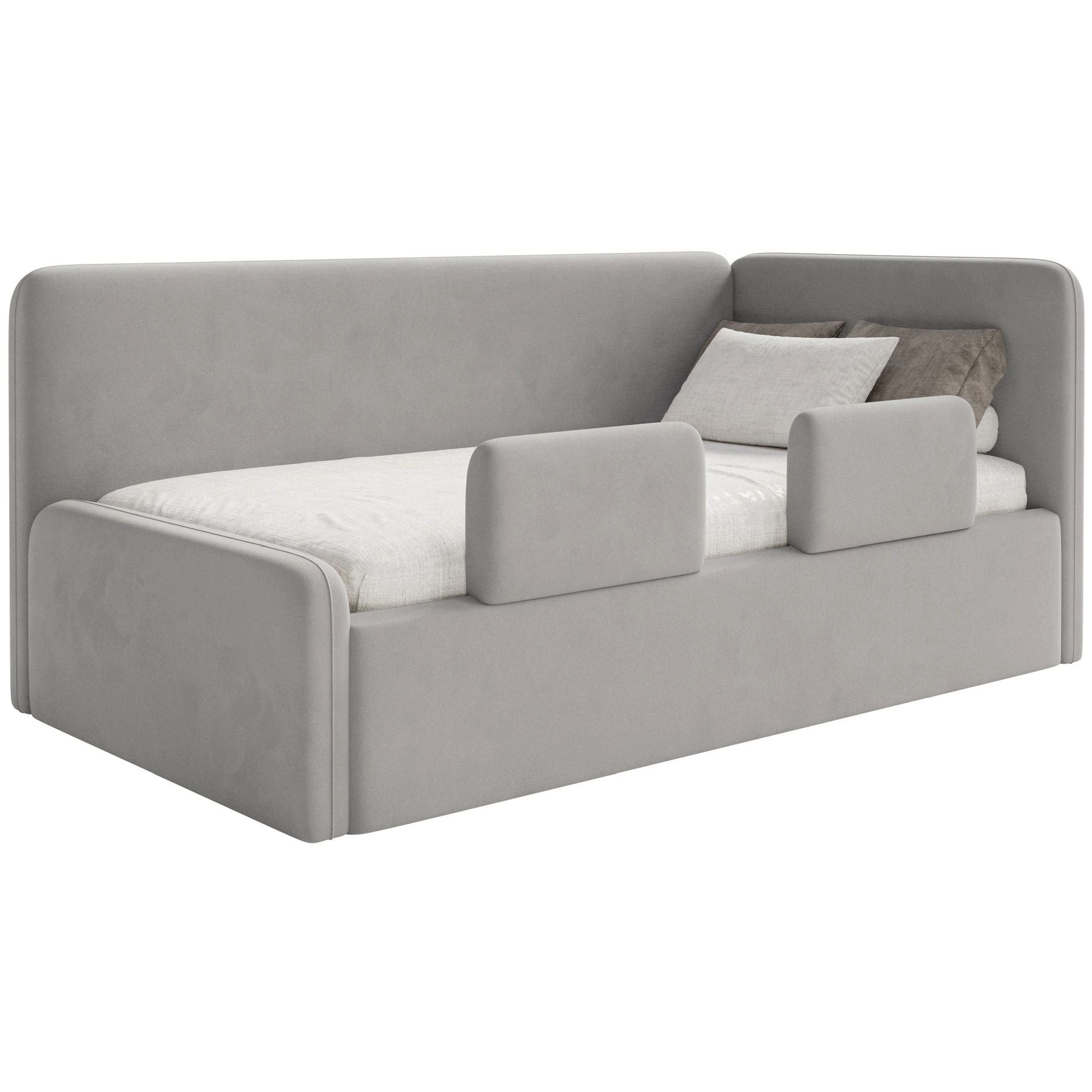 Selsey Kinderbett FANKO, Kinderbett mit Kopfteil, Rausfallschutz, Matratze, Samt, 90x200 cm