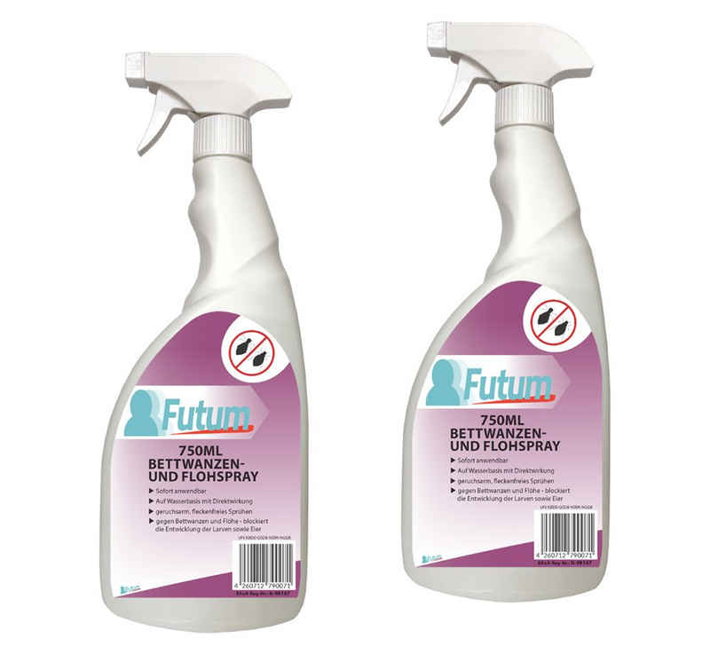 FUTUM Insektenspray Anti-Bettwanzen-Spray Floh-Mittel Ungeziefer-Spray, 2-St., auf Wasserbasis, geruchsarm, brennt / ätzt nicht, mit Langzeitwirkung