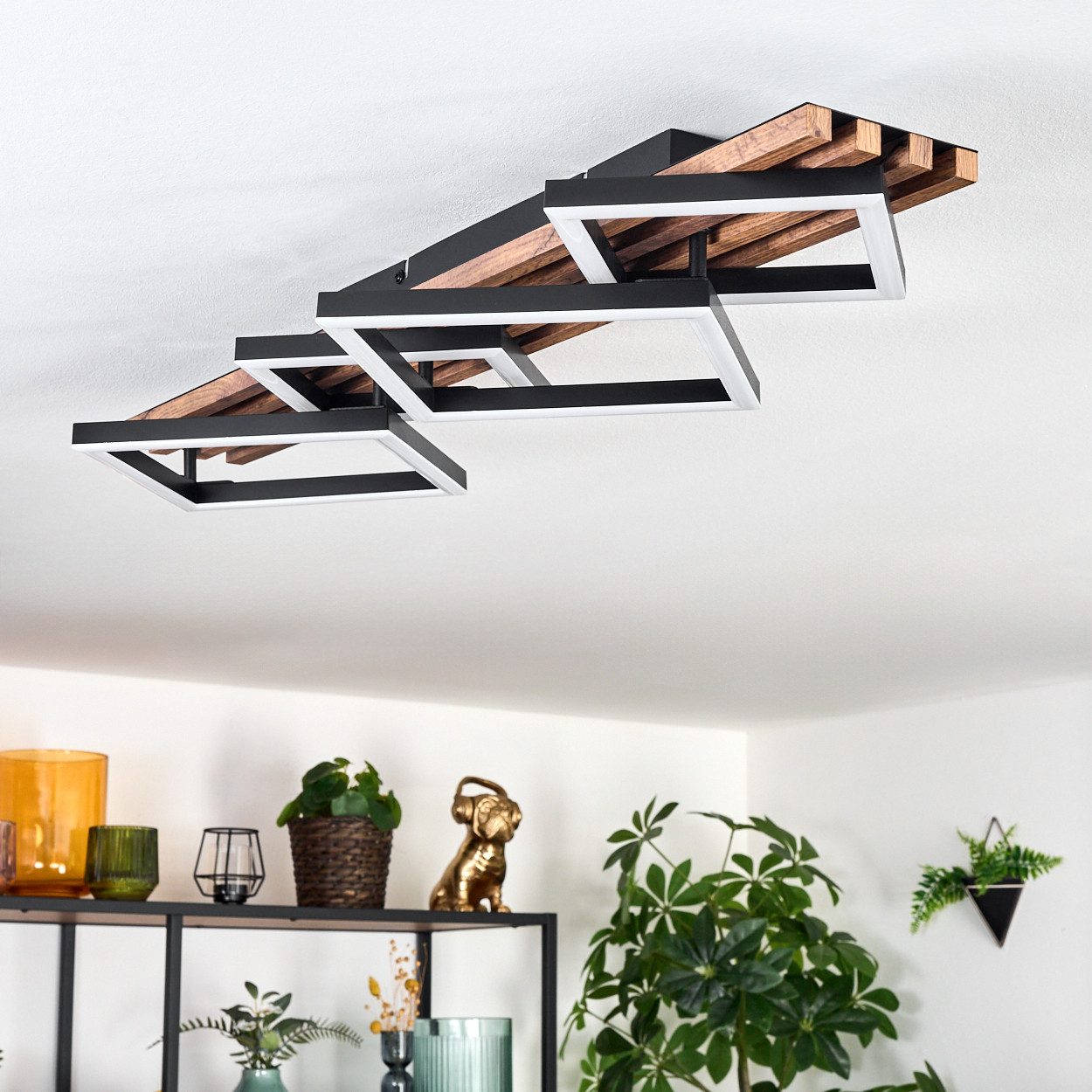 hofstein Deckenleuchte Deckenlampe aus Metall/MDF/Kunststoff, ohne Leuchtmittel, moderne Deckenleuchte in Schwarz/Holzoptik/Braun/Weiß