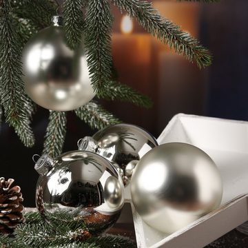 MARELIDA Weihnachtsbaumkugel Christbaumkugel Weihnachtskugel bruchfest silber D: 10cm 4er Set (4 St)