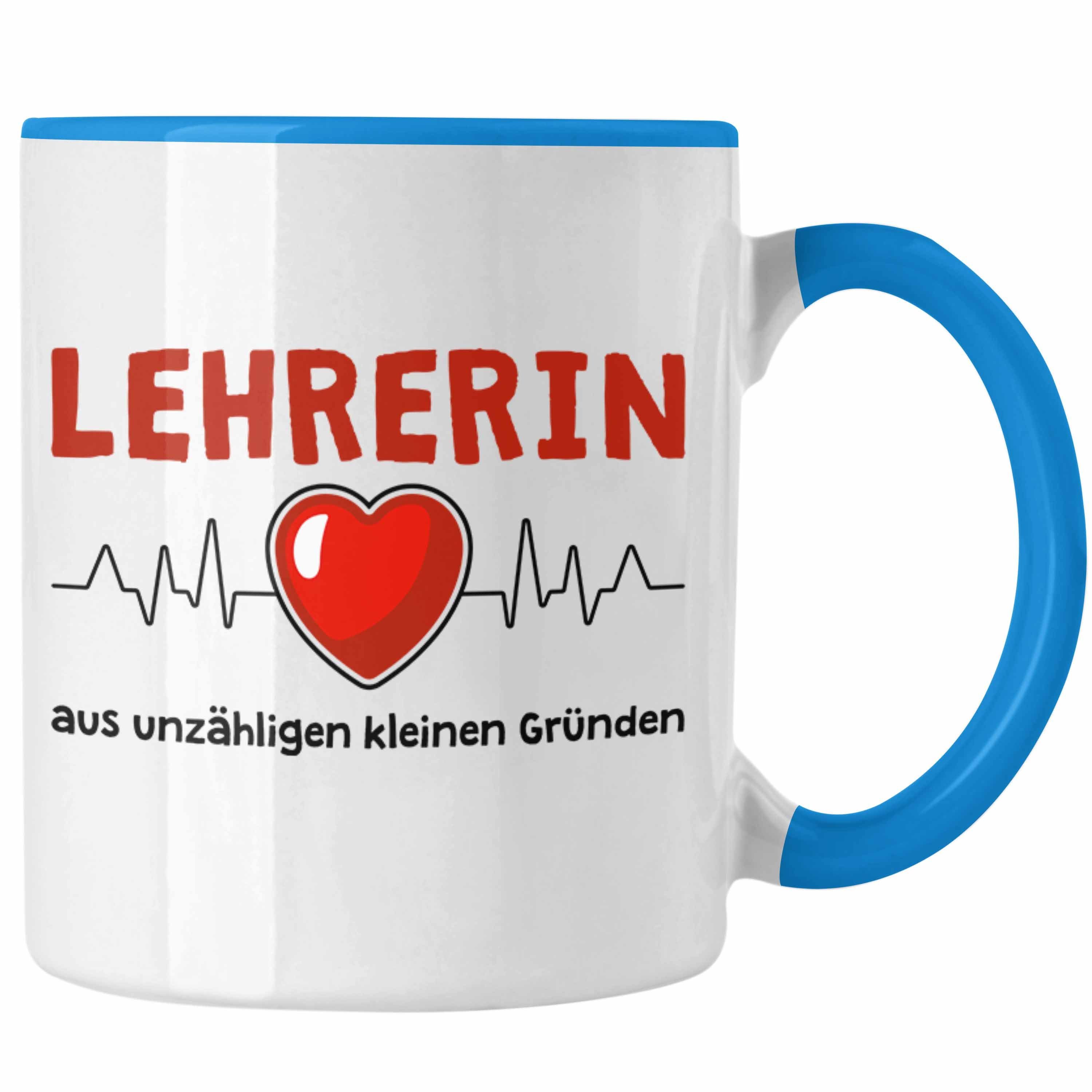 Trendation Tasse Trendation - Lehrerin Geschenk Tasse Geschenkidee Lustig Danke Sprüche Dankeschön Grundschule Grundschullehrerin Blau