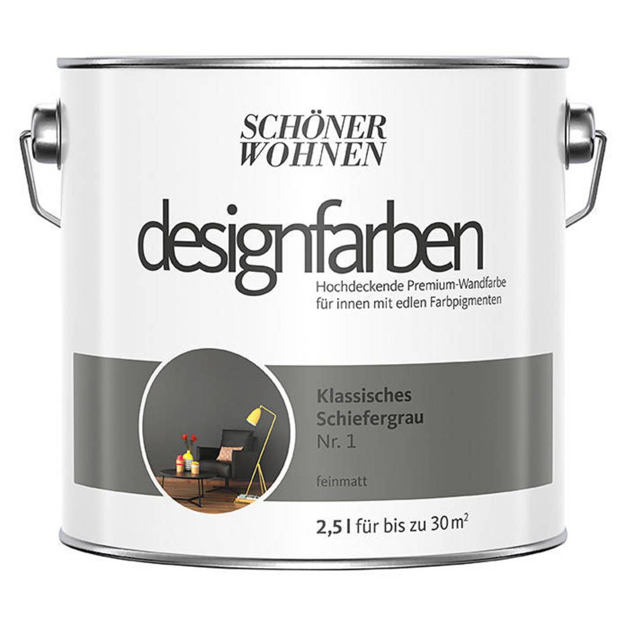 SCHÖNER WOHNEN FARBE Wand- und Deckenfarbe Klassisches Schiefergrau Nr. 1, Tropf- und spritzgehemmt, Konservierungsmittelfrei