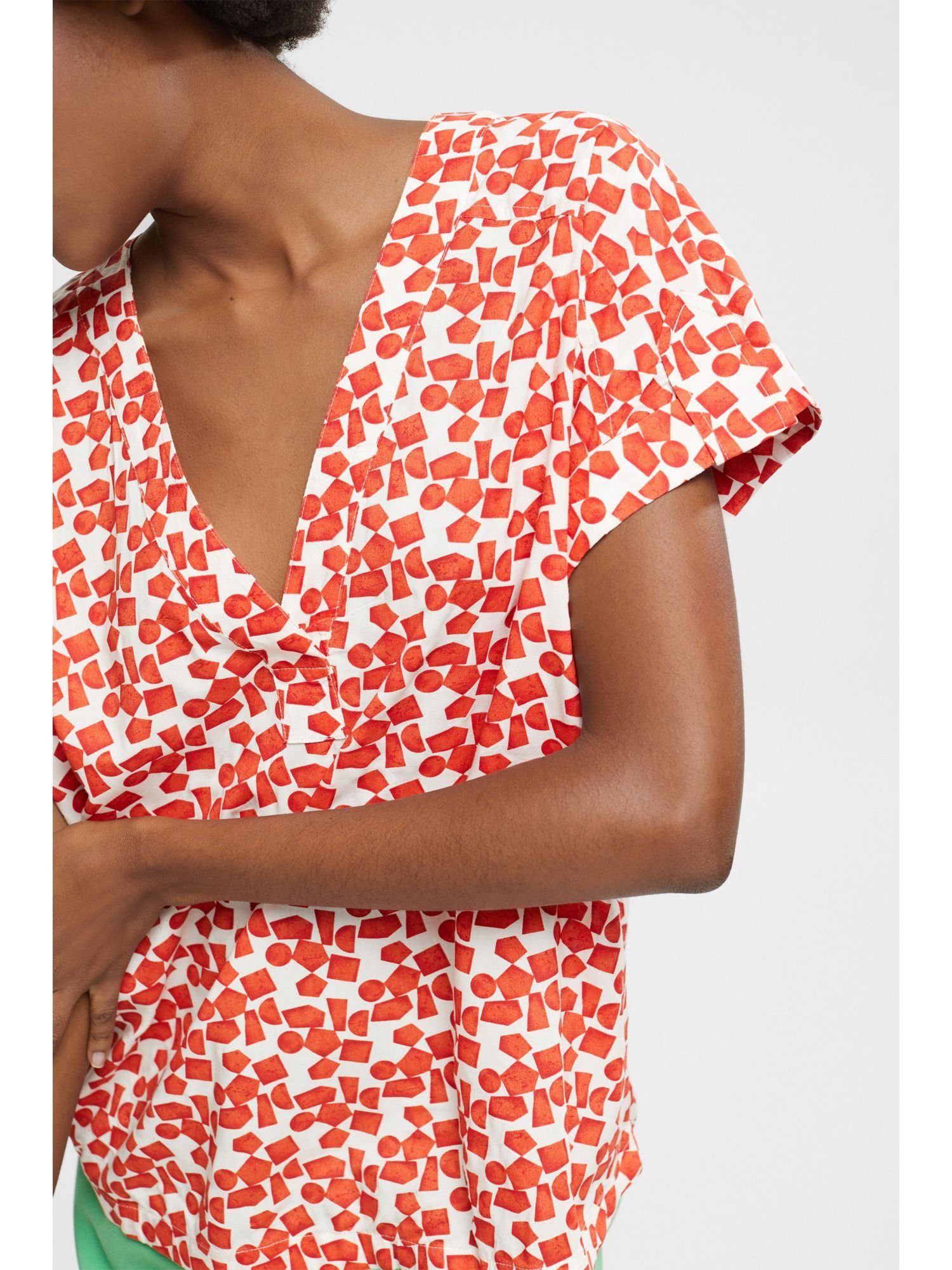 Esprit Kurzarmbluse Bluse mit LENZING™ ORANGE Muster, RED ECOVERO™