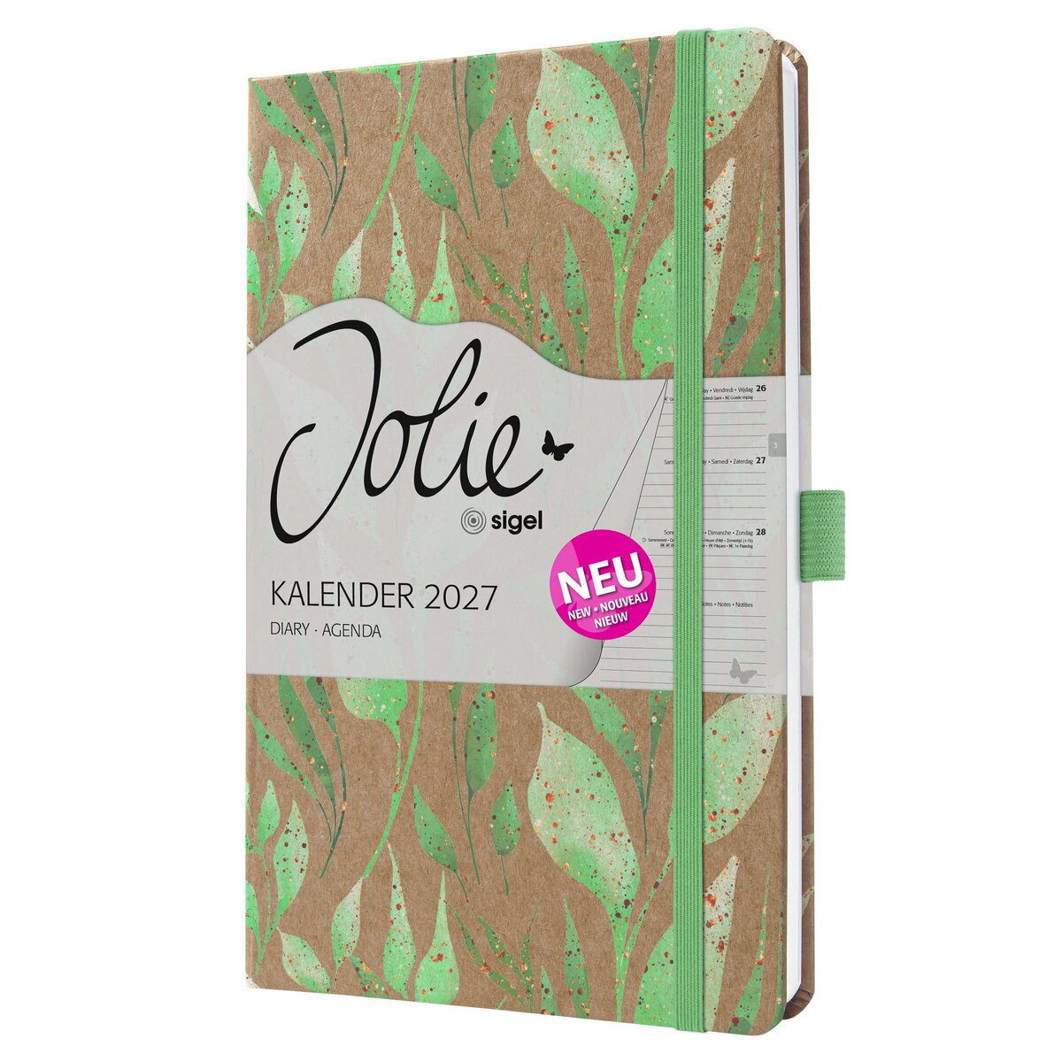 Sigel Taschenkalender Wochenkalender Jolie 2027 Hardcover ca. A5 Sparkle Leaves 174 Seiten