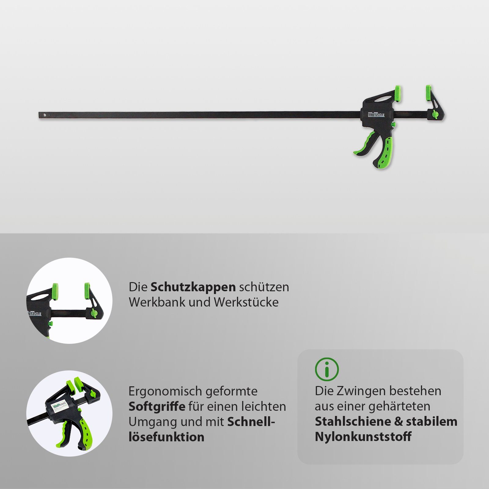 TRUTZHOLM Schraubzwinge 5x Einhandzwinge 60x900 mm Schnellspannzwinge Schraubzwinge Spanner, (Set), großer Dehnbereich – Bild 4 von 5