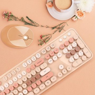 Yunseity Drahtloses, Kit mit 104 Tasten Tastatur- und Maus-Set, mit mädchenhaftes Flair, Ergonomisch, spielerisch,Problemlos bedienbar