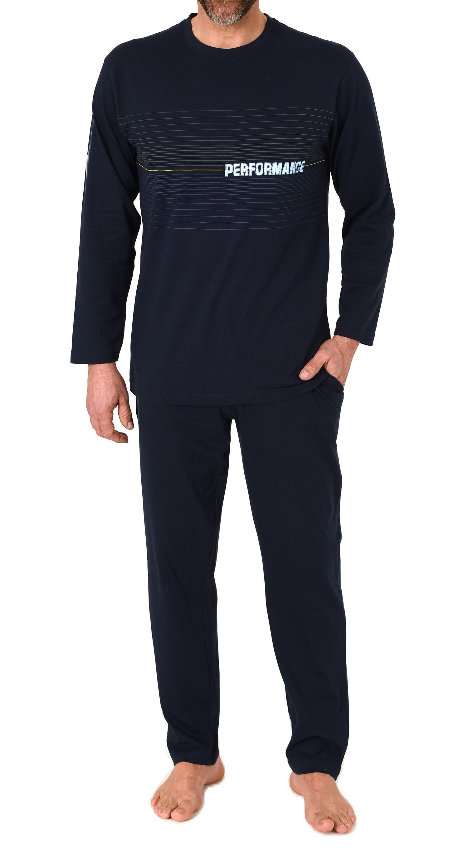 Normann Pyjama Normann Herren Schlafanzug lang Pyjama Frontprint - auch in Übergröße
