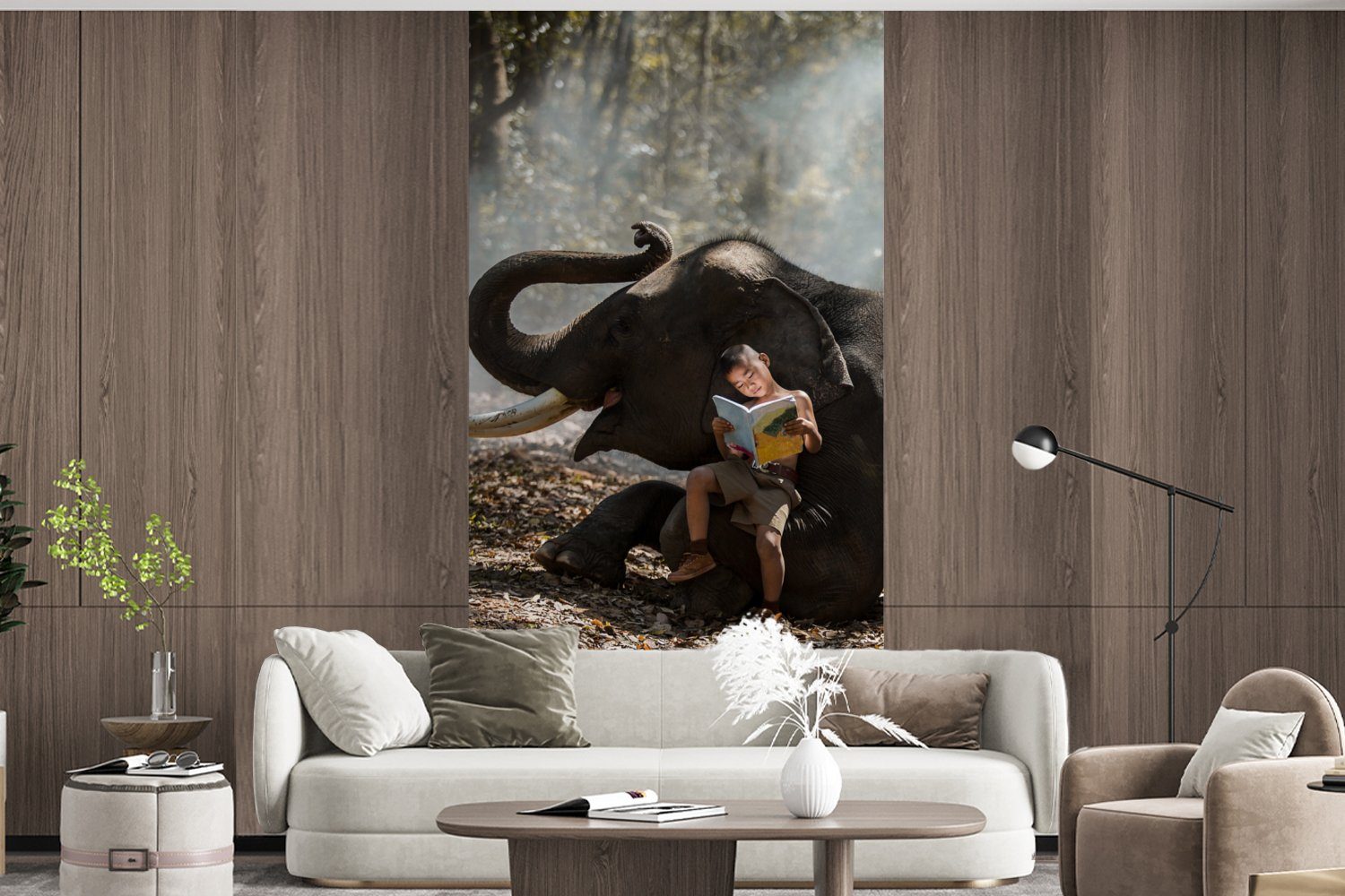 Junge - - Wohnzimmer - bedruckt, MuchoWow Elefant Vliestapete - Wald St), Buch Schlafzimmer (2 Matt, für Fototapete Tiere Fototapete Natur, - Küche,