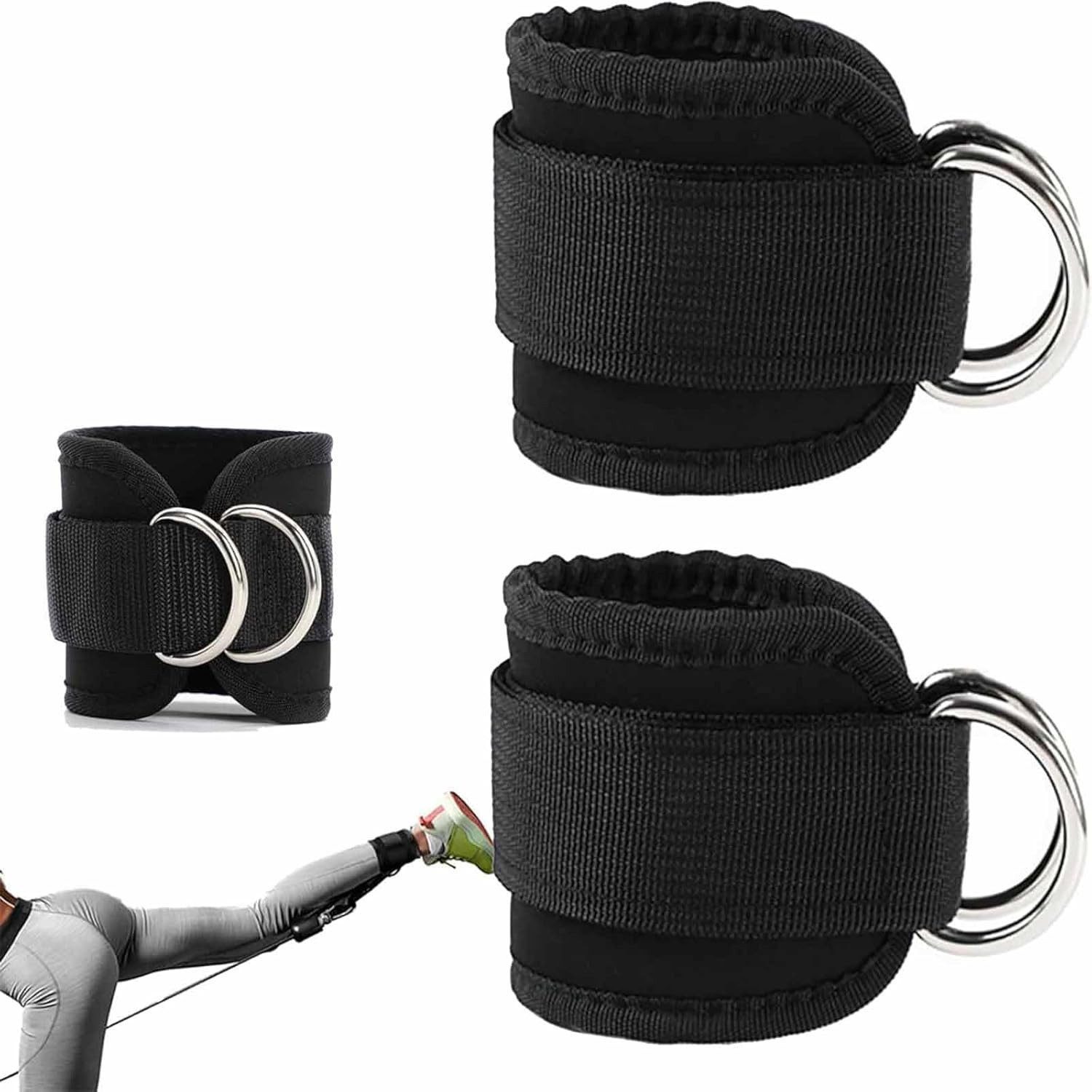 FELIXLEO Fußtrainer 2er Fußschlaufen Kabelzug mit D Ring Karabiner für Fitness Training (6-St)