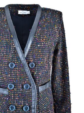 RUA & RUA Longblazer Bouclé-Tweed & Leder-Blazer Kleid in Schwarz (1-tlg)