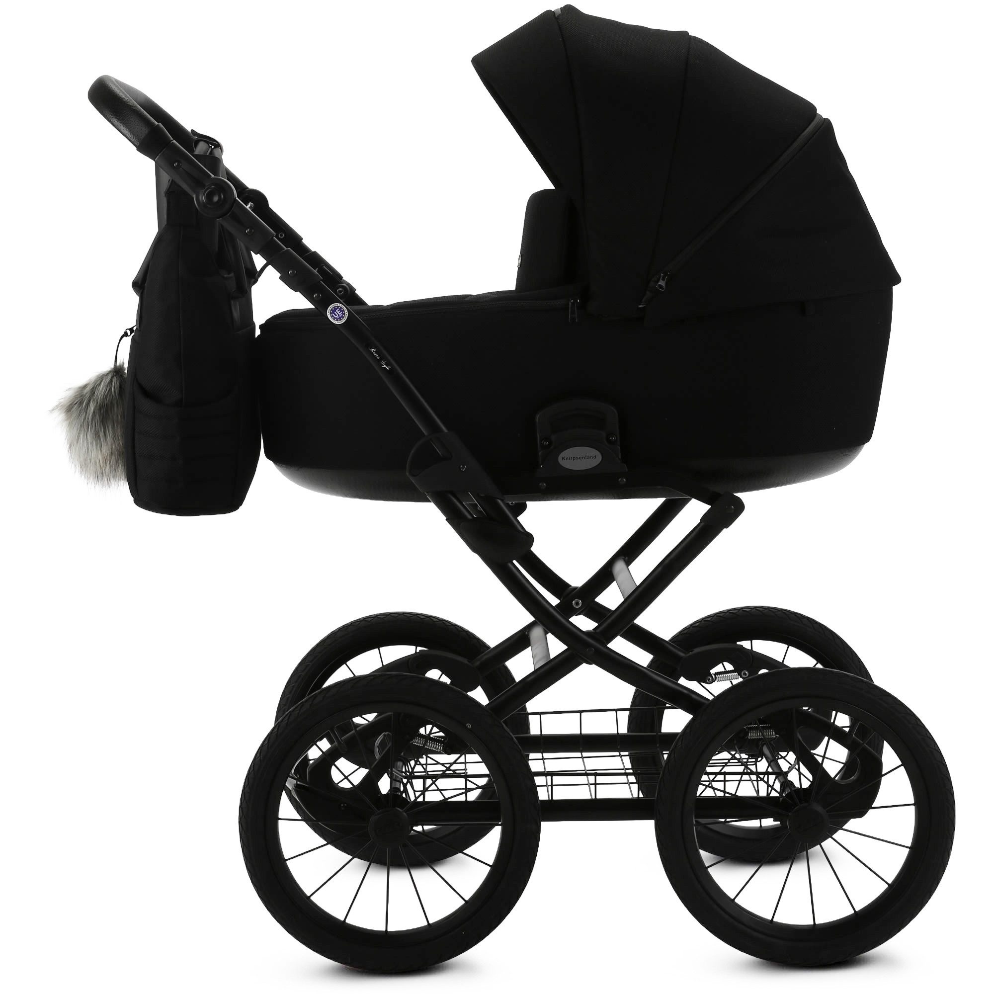 Knirpsenland Kombi-Kinderwagen Retro Style 2in1 inkl. Sportwagen, Wickeltasche & viel Zubehör, (Spar-Set), hohe Sicherheit durch One-Klick System der Kinderwagenaufsätze
