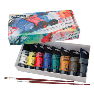 Schmincke Acrylfarbe College® Acrylic, Set mit 8 x 75 ml Tuben u. 2 Da Vinci Pinseln