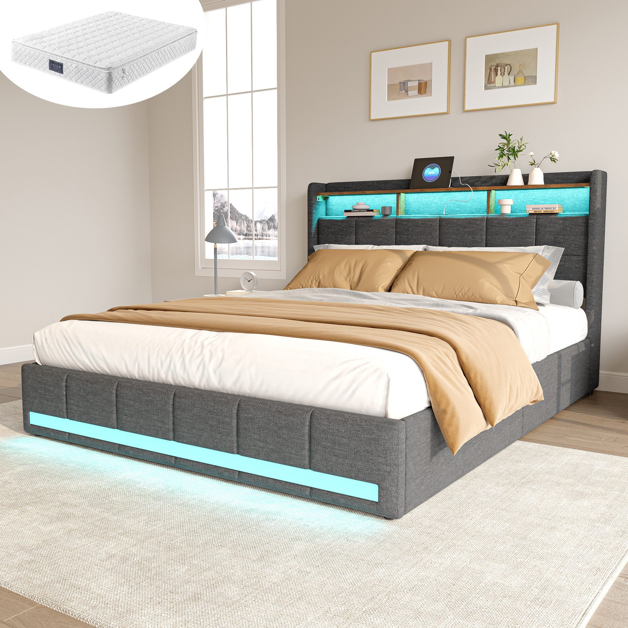 Furnishings Home Polsterbett Stauraumbett Doppelbett Jugendbett (7-Zonen Fe günstig online kaufen