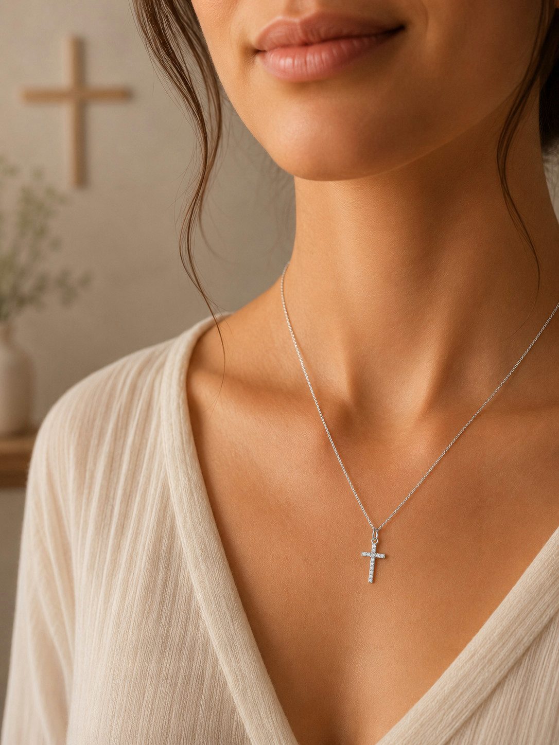 Lotus Kette mit Anhänger Silver Damen Halskette LP3066-1/1 Silber Kreuz Zirkonia 42+3 cm