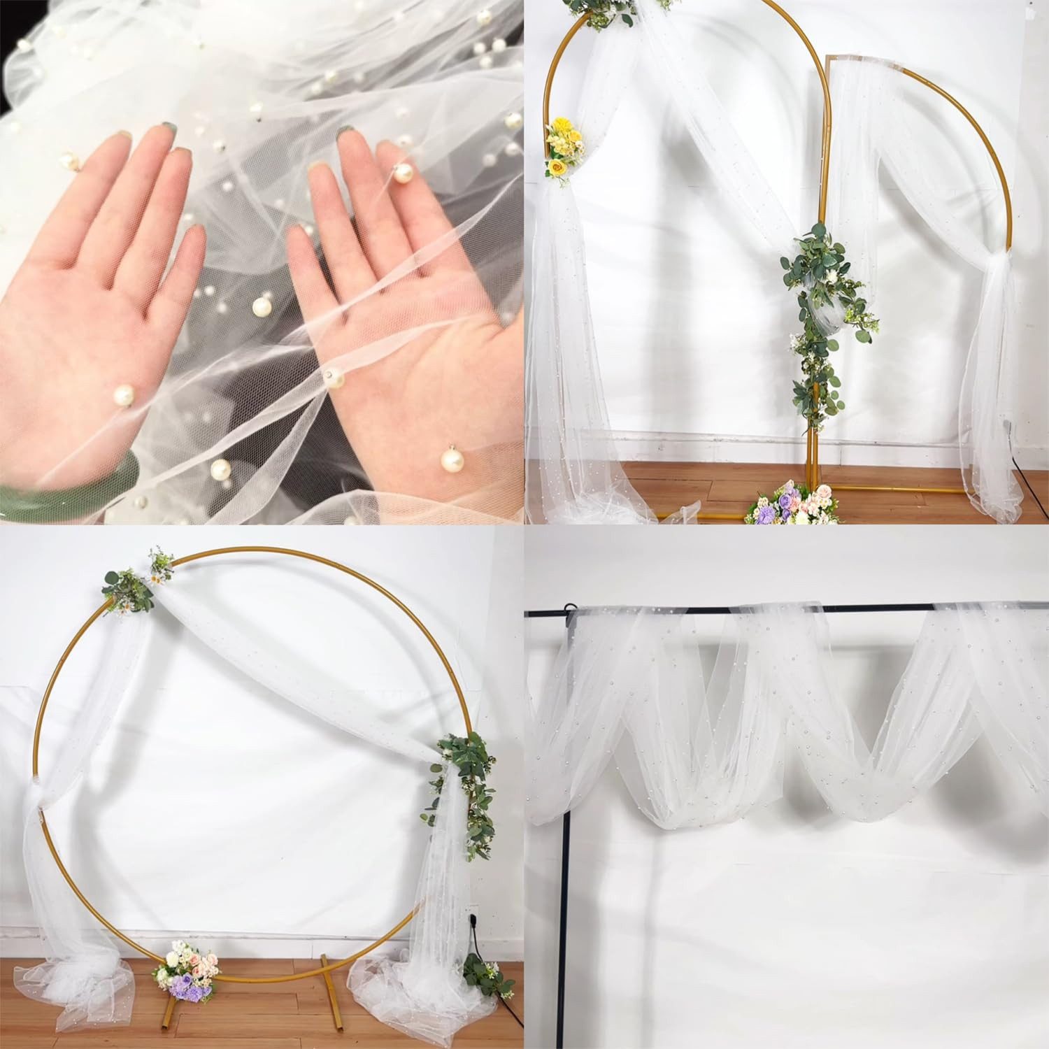 Agger Tischläufer Eleganter Tischläufer,Perlenverzierter Tischläufer aus Netz Tüllstoff, Tischdecke für Boho-Hochzeit, Geburtstagsfeier,0.75*3m,transparent