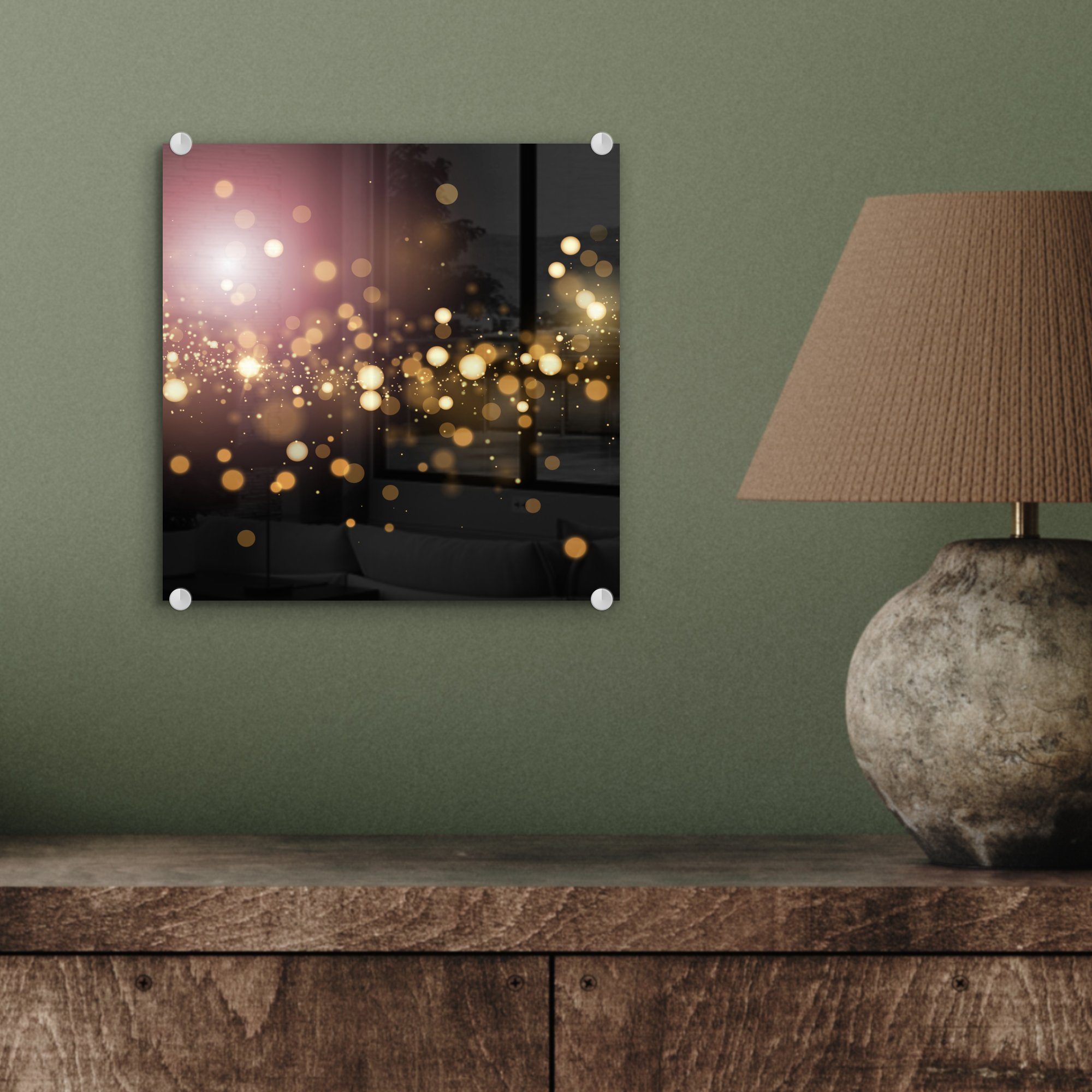 (1 Wanddekoration Wandbild - Lichteffektkugeln Glasbilder Schimmer, Glas Glas MuchoWow St), Bilder auf - Foto auf goldenem mit Acrylglasbild -