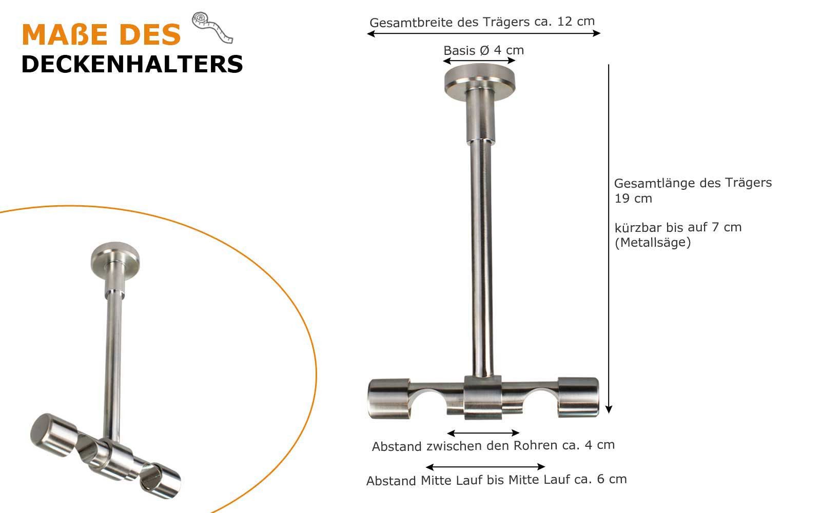 iso-design Deckenträger für Gardinenstangen 20 mm 2-läufig mit großem Decke günstig online kaufen
