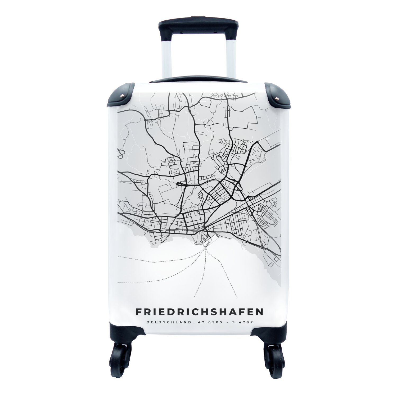 MuchoWow Handgepäckkoffer Friedrichschafen - Stadtplan - Deutschland - Karte, 4 Rollen, Reisetasche mit rollen, Handgepäck für Ferien, Trolley, Reisekoffer