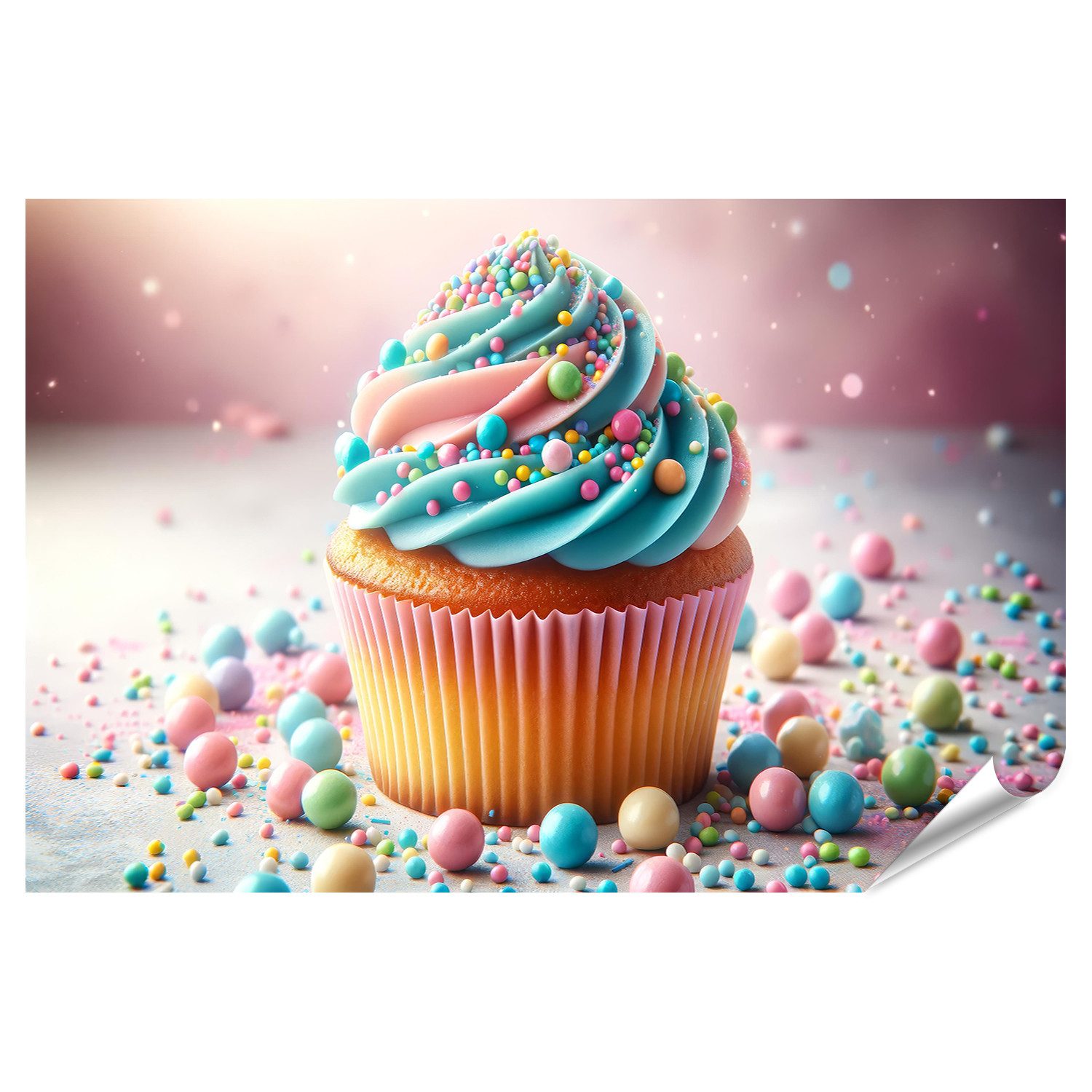 Poster Cupcake, goldbraun, bunter Zuckerguss