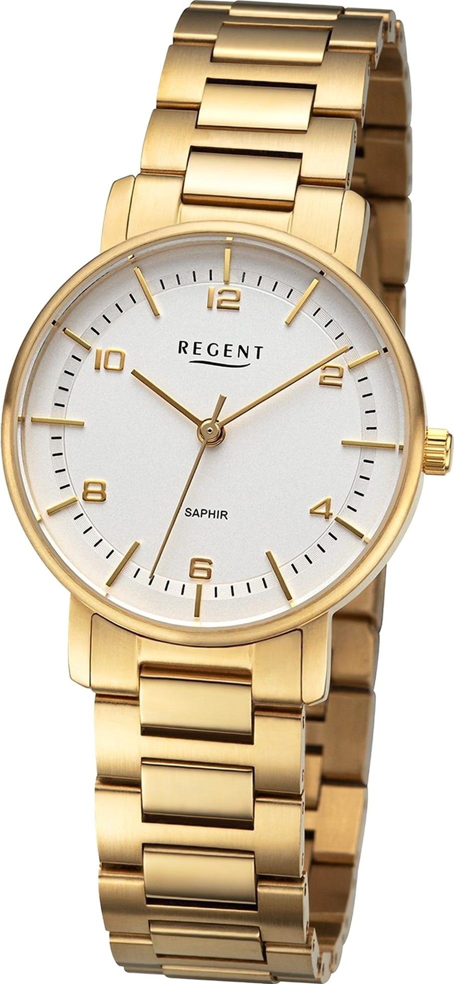 Regent Quarzuhr Regent (ca. gold, Gehäuse, 32mm) extra Analog, groß Metallarmband Damenuhr Damen Armbanduhr rundes
