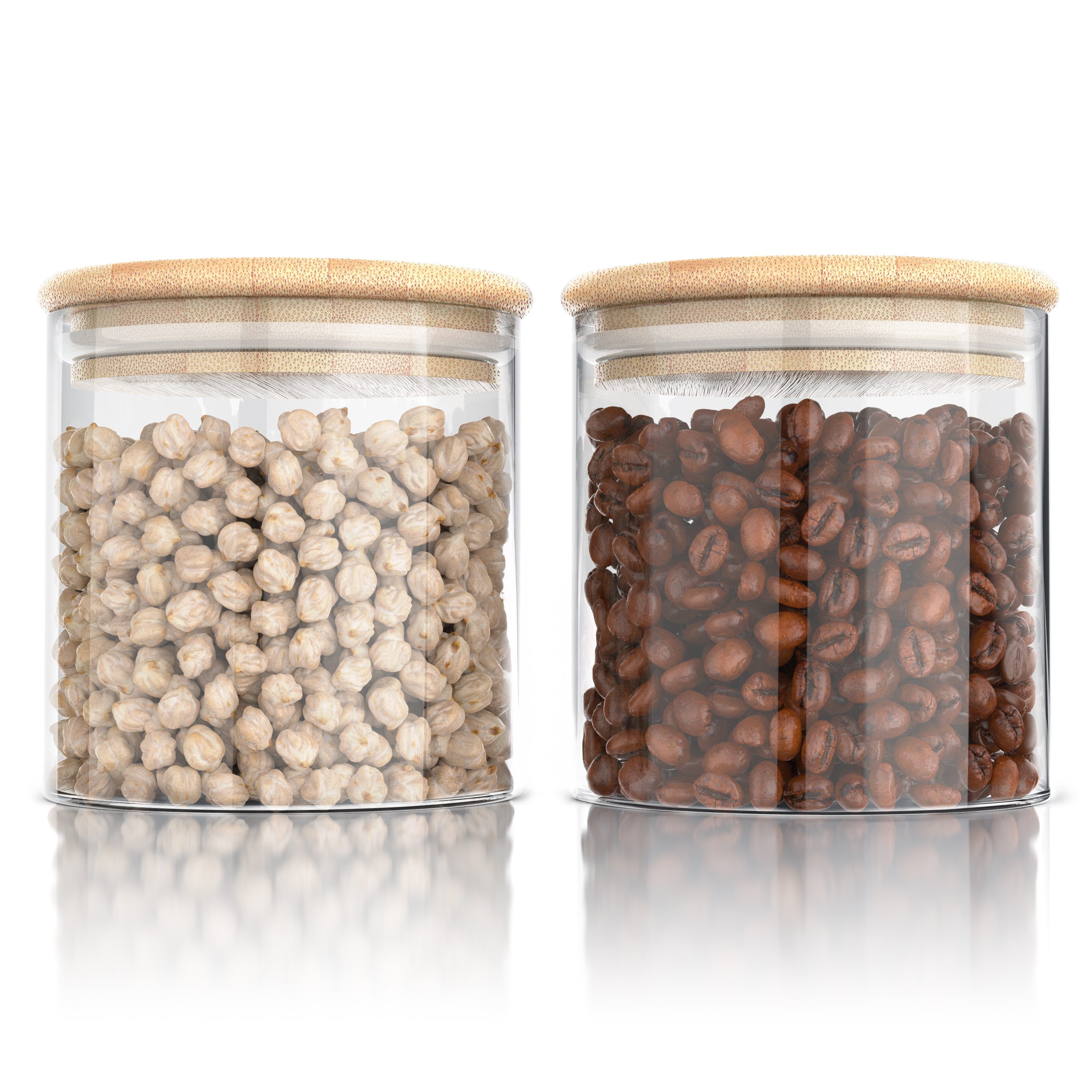 Arendo Aufbewahrungsbecher Glasbehälter-Set 2x 0,75 L Borosilikatglas mit Bambusdeckel, luftdicht, Borosilikatglas; Bambus; Silikon, (Vorratsbehälter-Set, 2-tlg., 2er Set), Hitzebeständig, umweltfreundlich, langlebig, mikrowellengeeignet