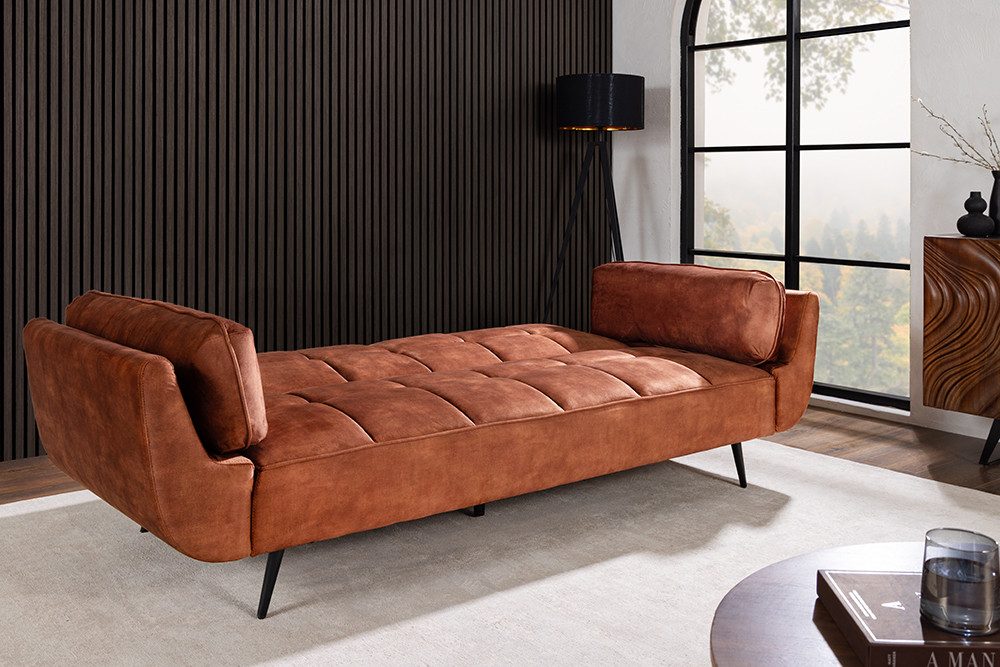 riess-ambiente Schlafsofa BOUTIQUE 215cm rostbraun/schwarz - Samt, Bettfunktion, Nosagefederung, Einzelartikel 1 Teile, Retro Couch inkl. Kissen - ideal für Woh – Bild 5 von 5
