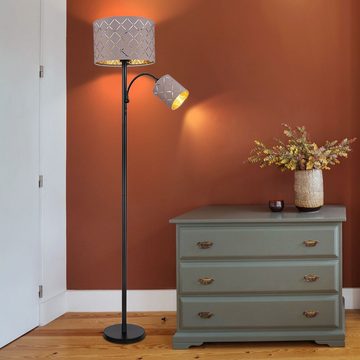 Globo Stehlampe, Leuchtmittel inklusive, Stehlampe Wohnzimmerleuchte Textilschirm schwarz grau LED H 162 cm