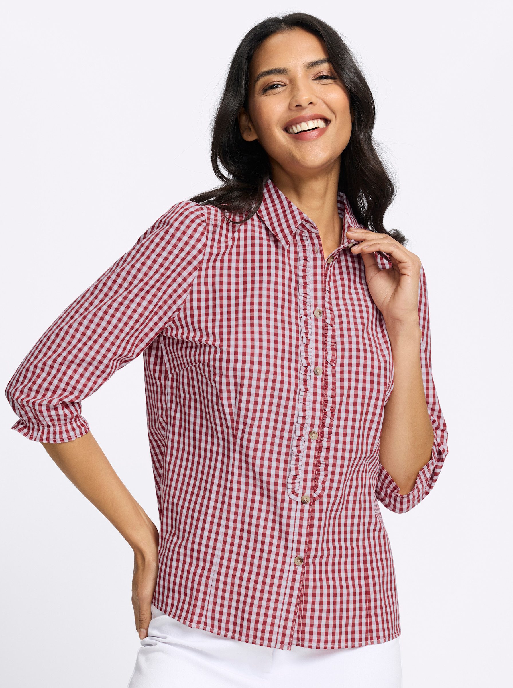 Sieh an! Klassische Bluse Karo-Bluse 3/4-Arm