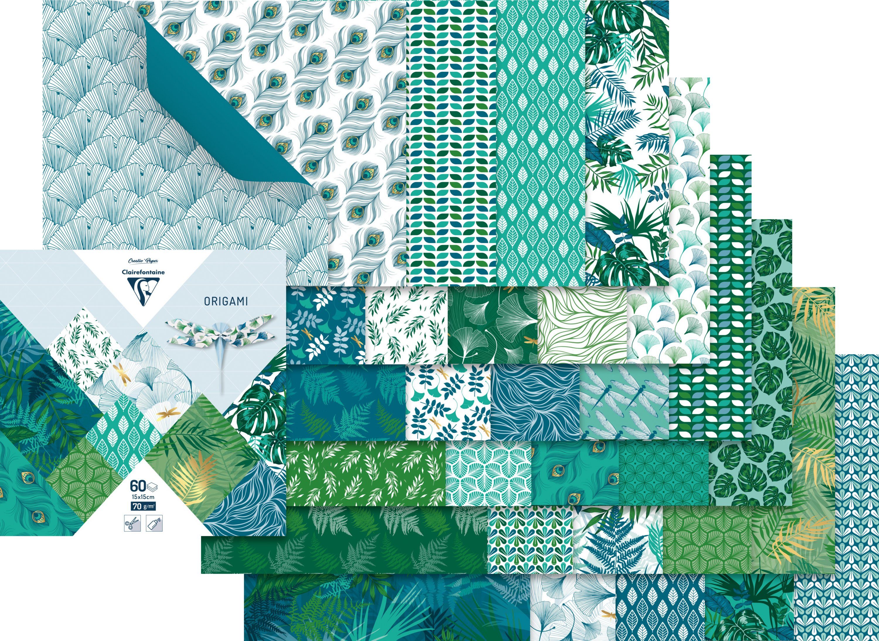 CLAIREFONTAINE Kraftpapier Leaves, 15x15 cm 60 Blatt