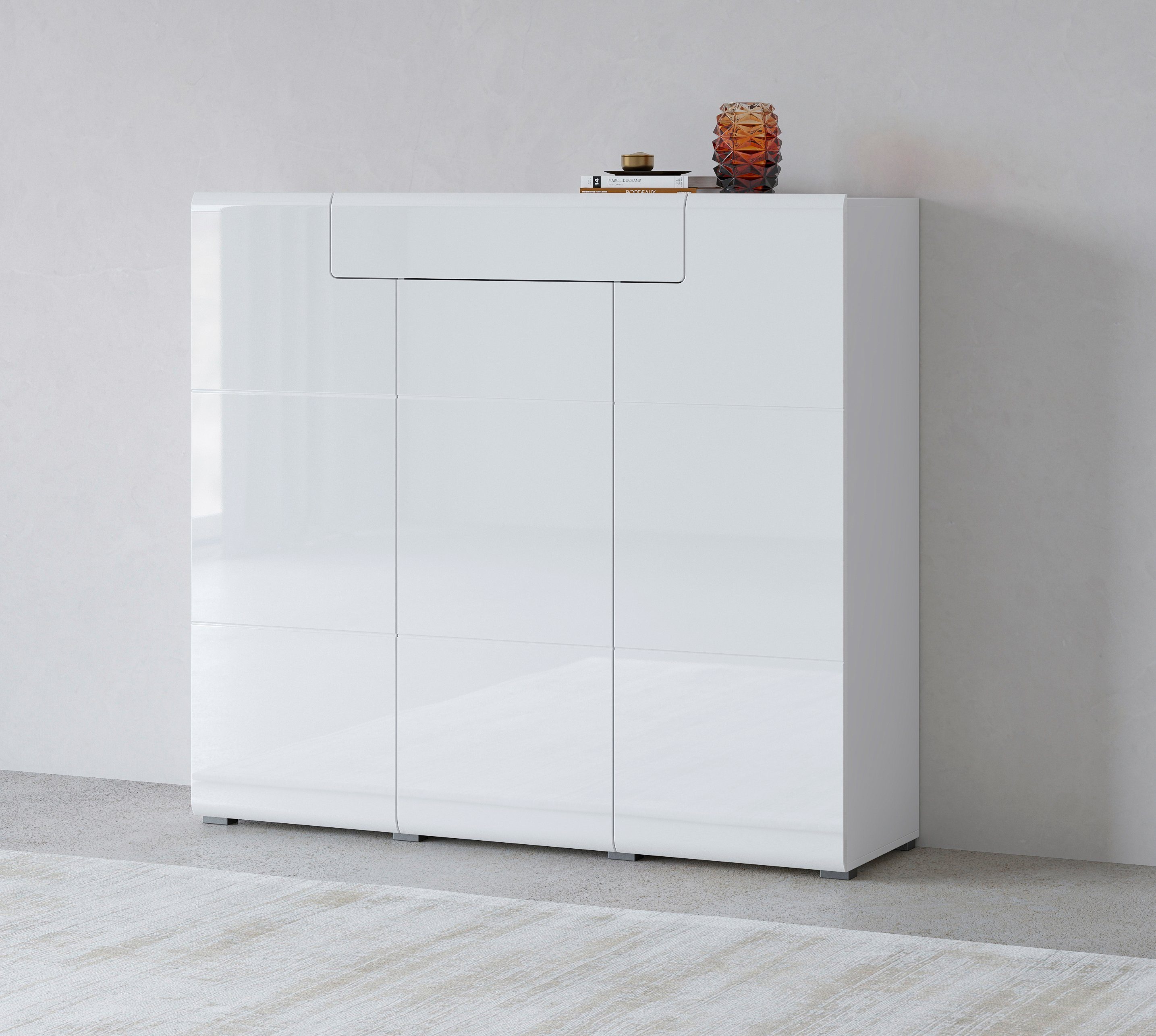 INOSIGN Highboard Toledo,Breite 147,5 cm,trendige Hochkommode mit 3 Türen 1SK, Hochschrank mit viel Stauraum, stylische Hochglanzfronten