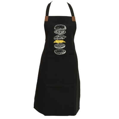 GRILL-EXPERTE Grillschürze Kochschürze BURGER Design Backschürze 1 Tasche Latzschürze schwarz, (1-tlg)
