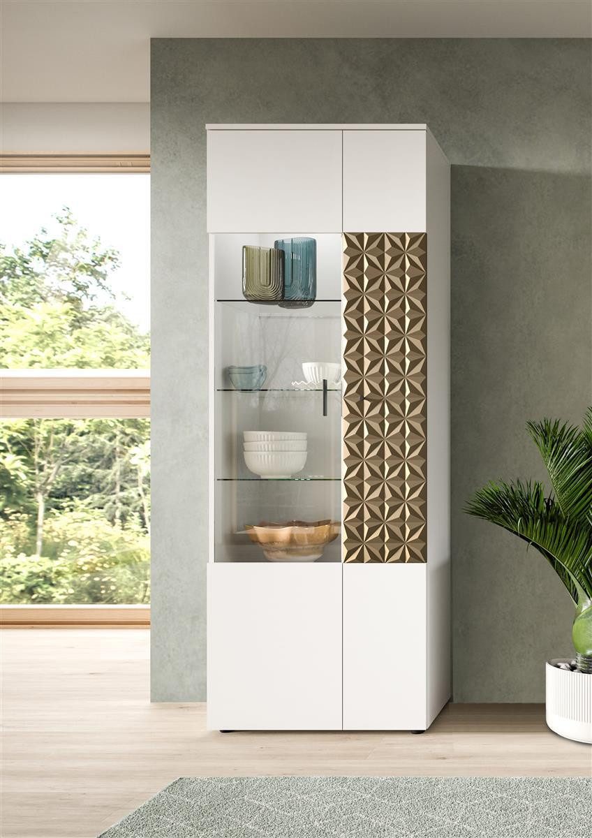 möbelvita Vitrine Halo Vitrine B/H/T 70x195x37 in weiß und gold