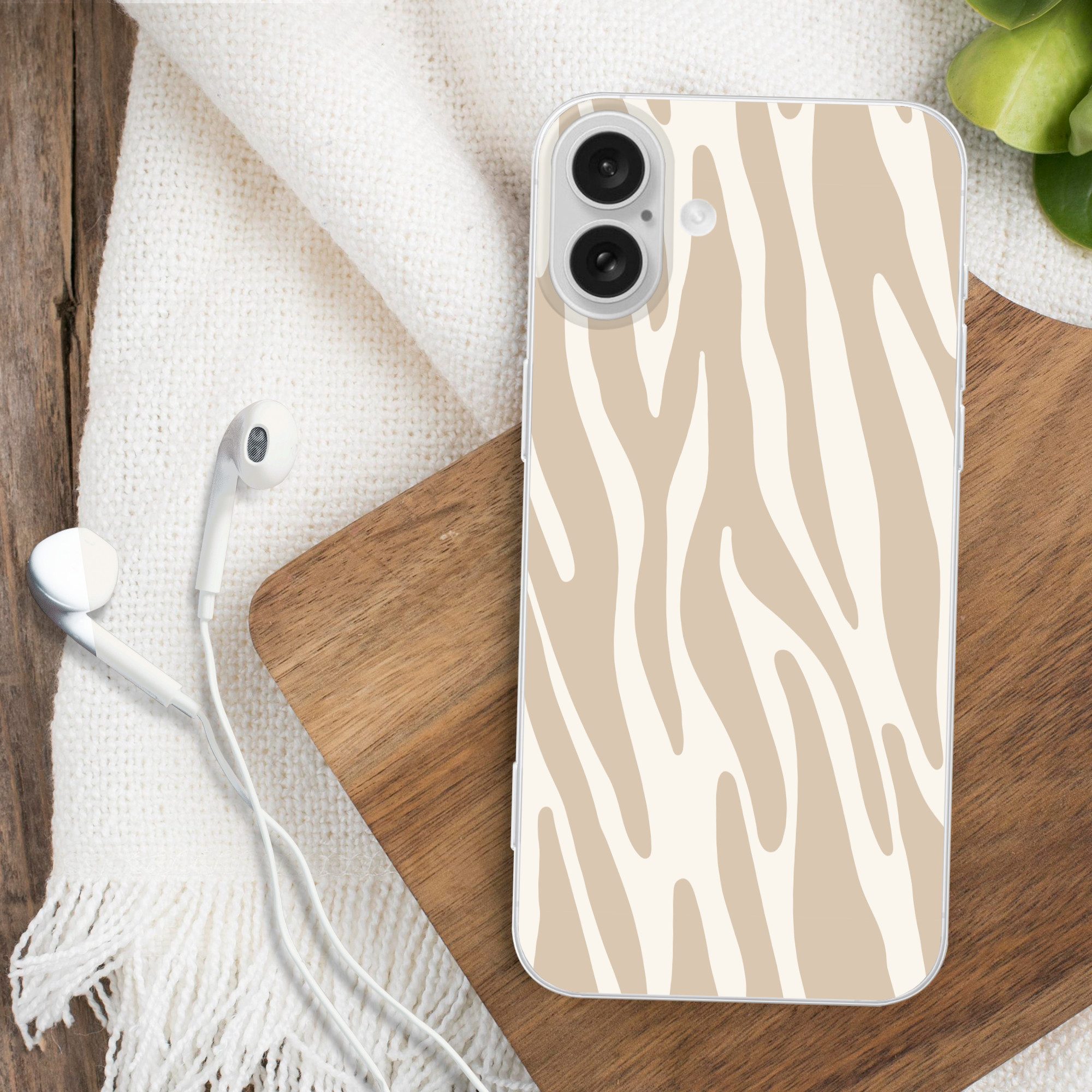 MuchoWow Handyhülle für Apple iPhone 16 Plus Zebramuster - Beige - Weiß - Tiermuster, Smartphone-Bumper, Print, Handy Schutzhülle Dünn
