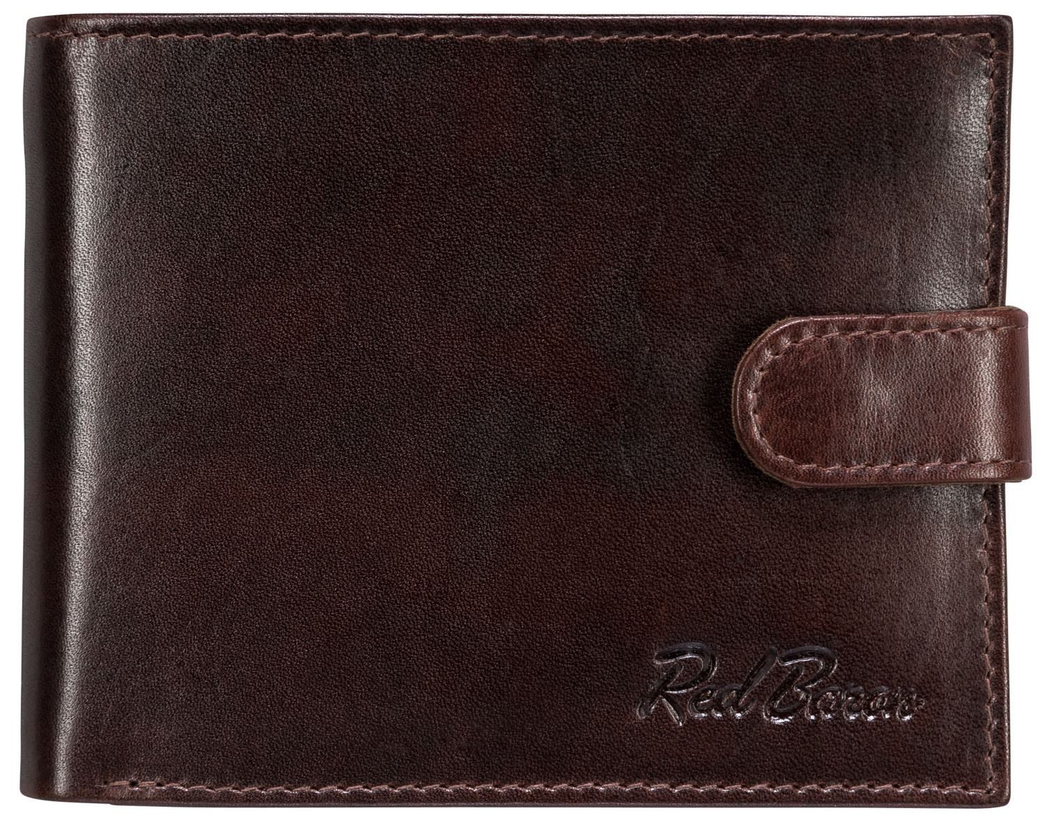 Red Baron Geldbörse Geldbeutel Leder Braun RB-WT-009-06, Kreditkartenfächer, Münzfach mit Druckknopf, Netzfach