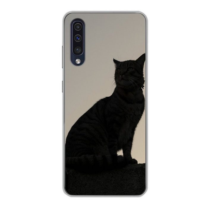 MuchoWow Handyhülle Katze - Dunkelheit - Zaun Handyhülle Samsung Galaxy A30s Smartphone-Bumper Print Handy