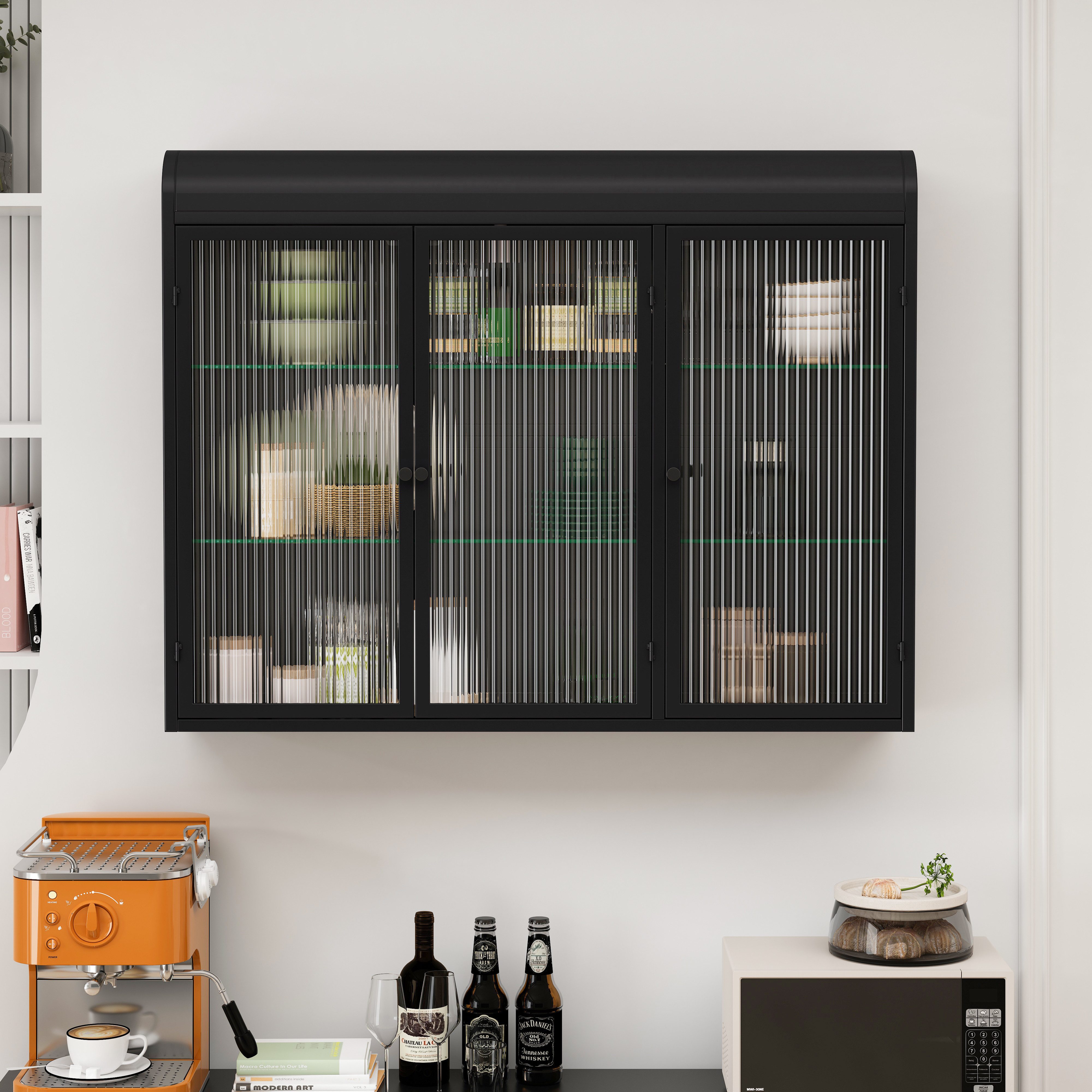 Celya Wandhängeschrank Glas-Wandregal,Hängeschrank küche, Drei Glastüren,Dr günstig online kaufen