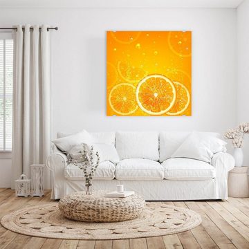 Primedeco Glasbild Wandbild Quadratisch Orangensaft mit Scheiben mit Aufhängung, Früchte