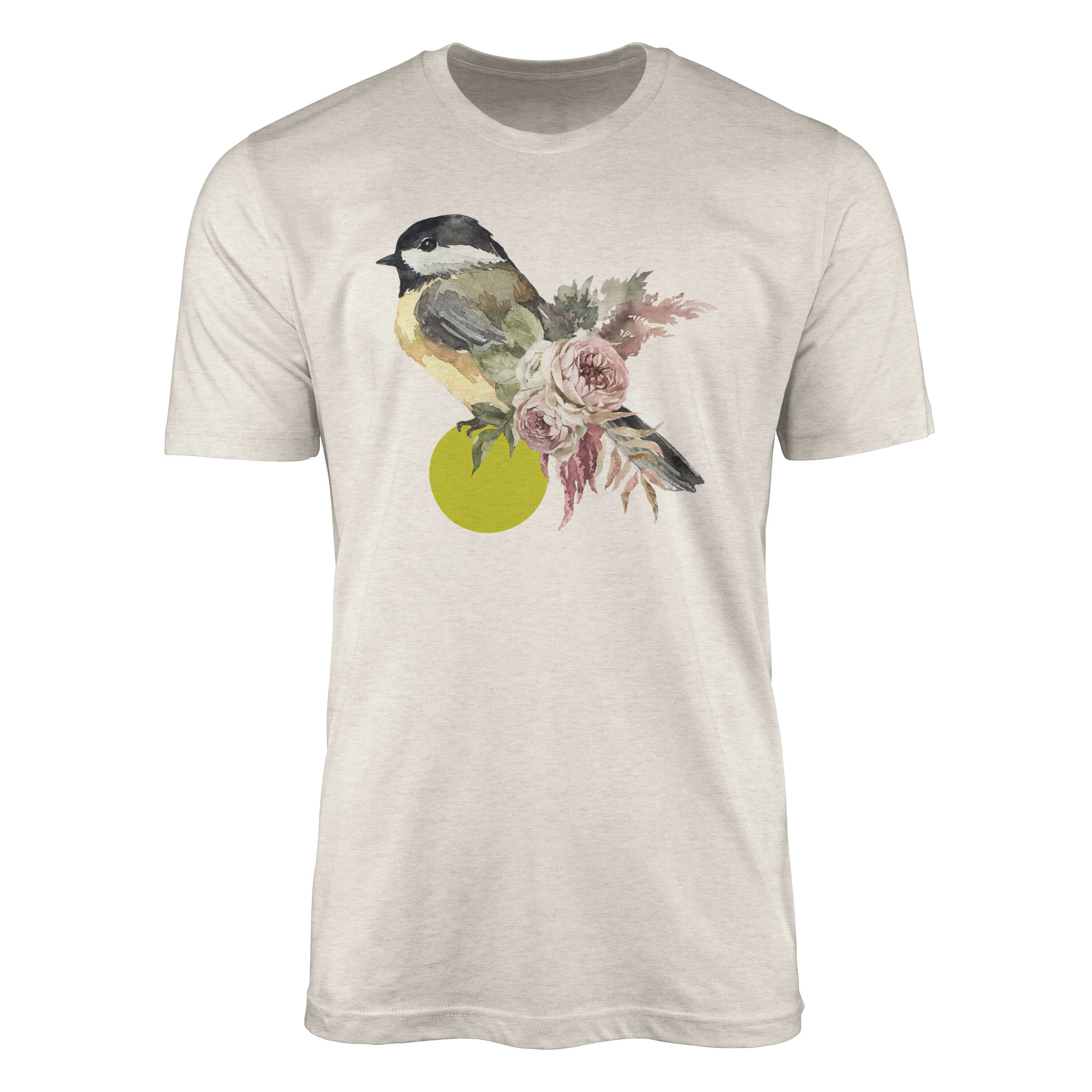 Nachhaltig Sinus Sperling (1-tlg) Shirt T-Shirt Art Herren Ökomode Blumen T-Shirt Organic Aquarell Bio-Baumwolle Vogel Motiv