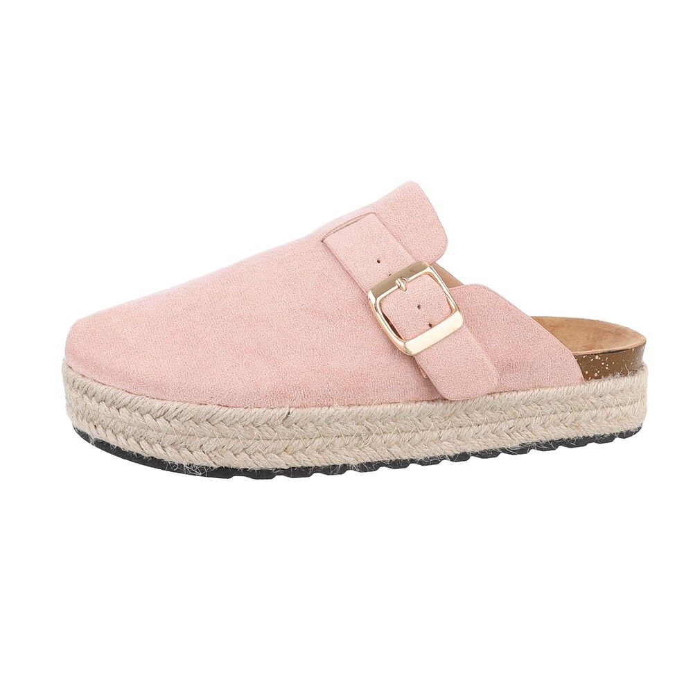 Ital-Design Damen Mules Freizeit Pantolette Flach Pantoletten in Altrosa