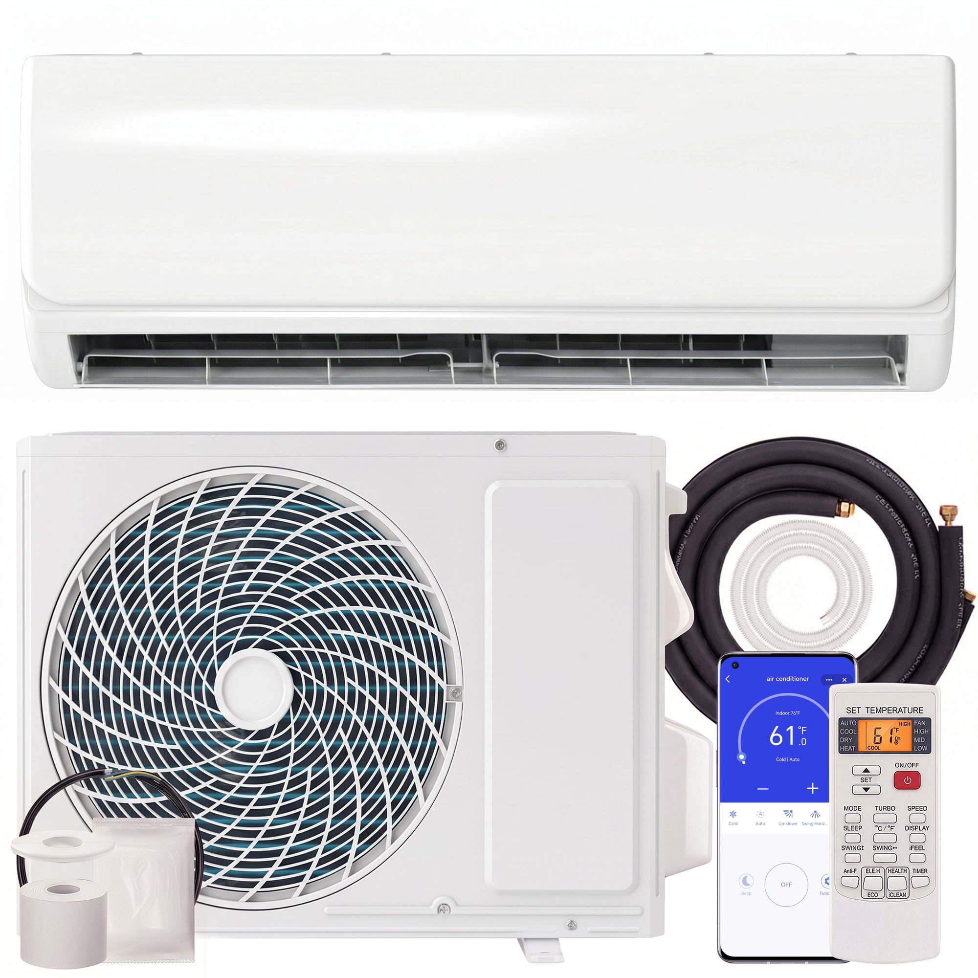 HOMCOM Split-Klimagerät Inverter Klimageräte Set, Mit Inverter und Heizfunktion