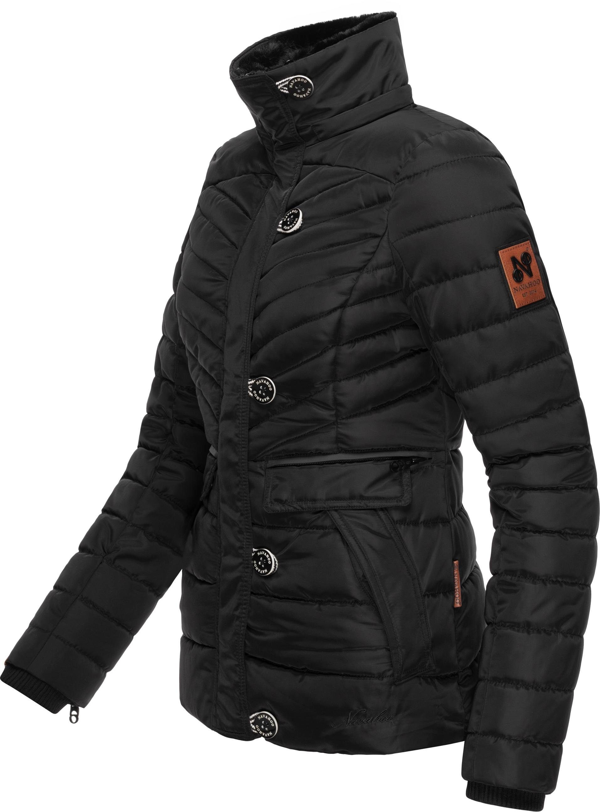 Navahoo Winterjacke Wisteriaa Steppjacke schwarz Warm Kunstfell-Kapuze gefütterte mit