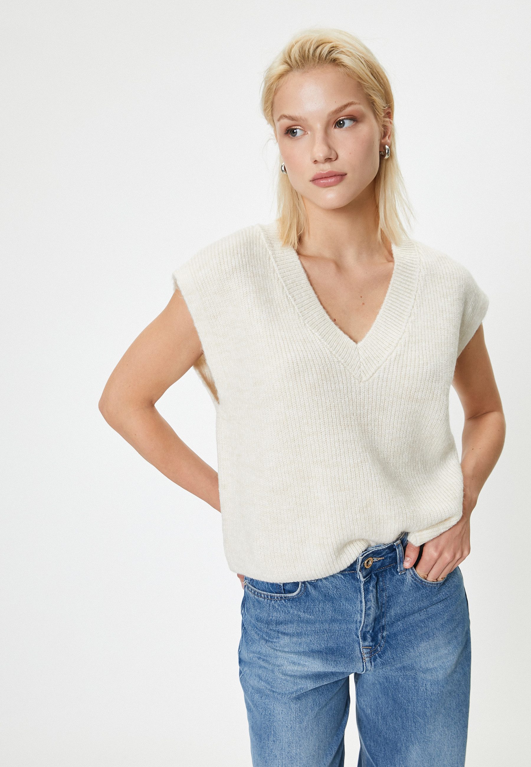 Koton Kurzarmpullover V-Kragen Oversize