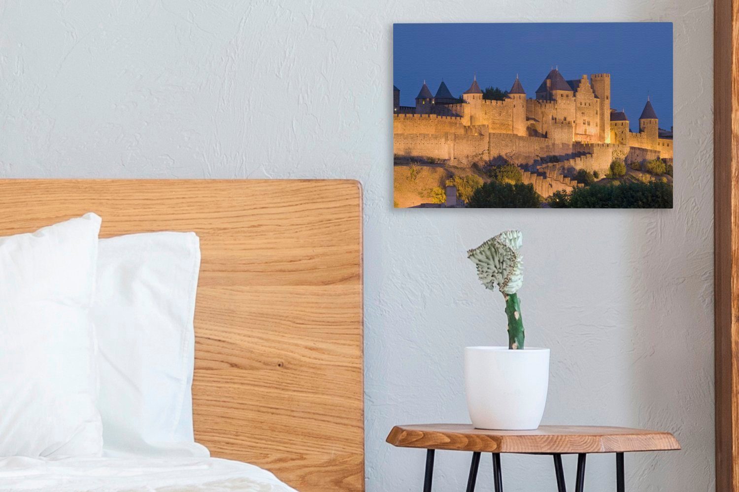 (1 Leinwandbild - - Carcassonne Schloss, Wandbild St), cm OneMillionCanvasses® Aufhängefertig, Wanddeko, Leinwandbilder, 30x20 Beleuchtung
