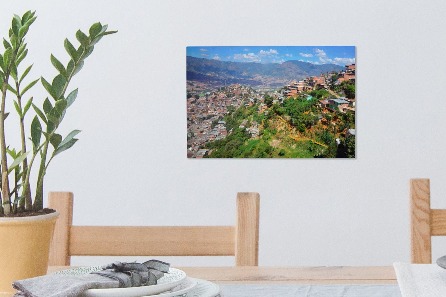30x20 und Berge Leinwandbilder, Wanddeko, in Kolumbien, Medellín Blick Leinwandbild seine (1 Aufhängefertig, St), über cm Wandbild OneMillionCanvasses®