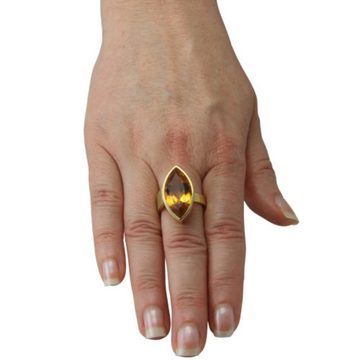 SKIELKA DESIGNSCHMUCK Goldring Citrin Ring "Schiffchen" 13,3 ct. (Gelbgold 585), hochwertige Goldschmiedearbeit aus Deutschland